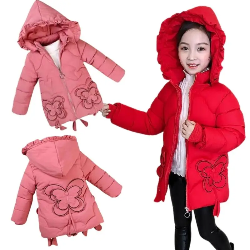 Детская верхняя одежда, пальто для девочек, парки, зимняя утепленная хлопковая длинная пуховая куртка для детей, одежда с большим мехом бабо...