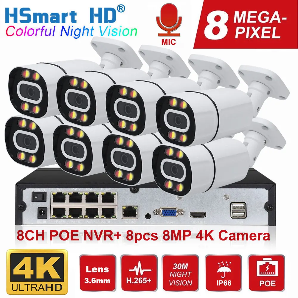 

Камера видеонаблюдения HD, 4K, 8 Мп, 8 каналов, H.265, POE, NVR