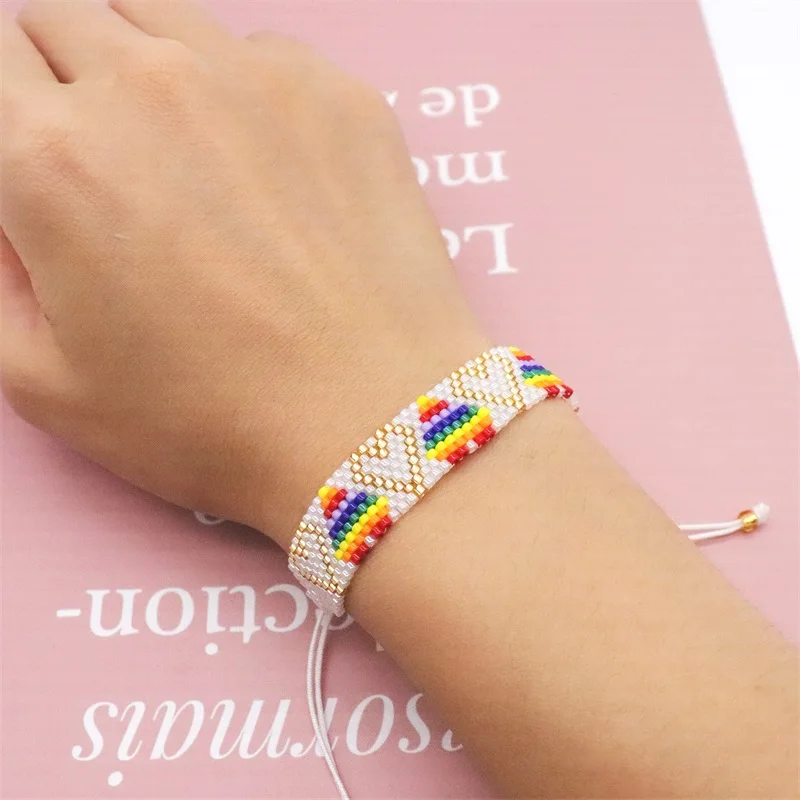 

ZHONGVI Fashion Rainbow Heart Bracelet for Girl Friendship Bohemia Miyuki Beads Friendship Bracelets For Women Handmade Pulsera