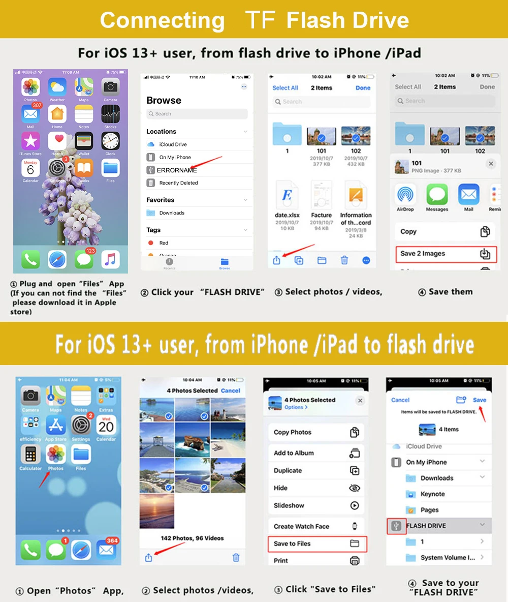 Адаптер для мобильного телефон Lightnin * в micro SD конвертер 3. 0 iPhon 7 8 6s Plus 11 Max XS XR OTG iOS 13 TF
