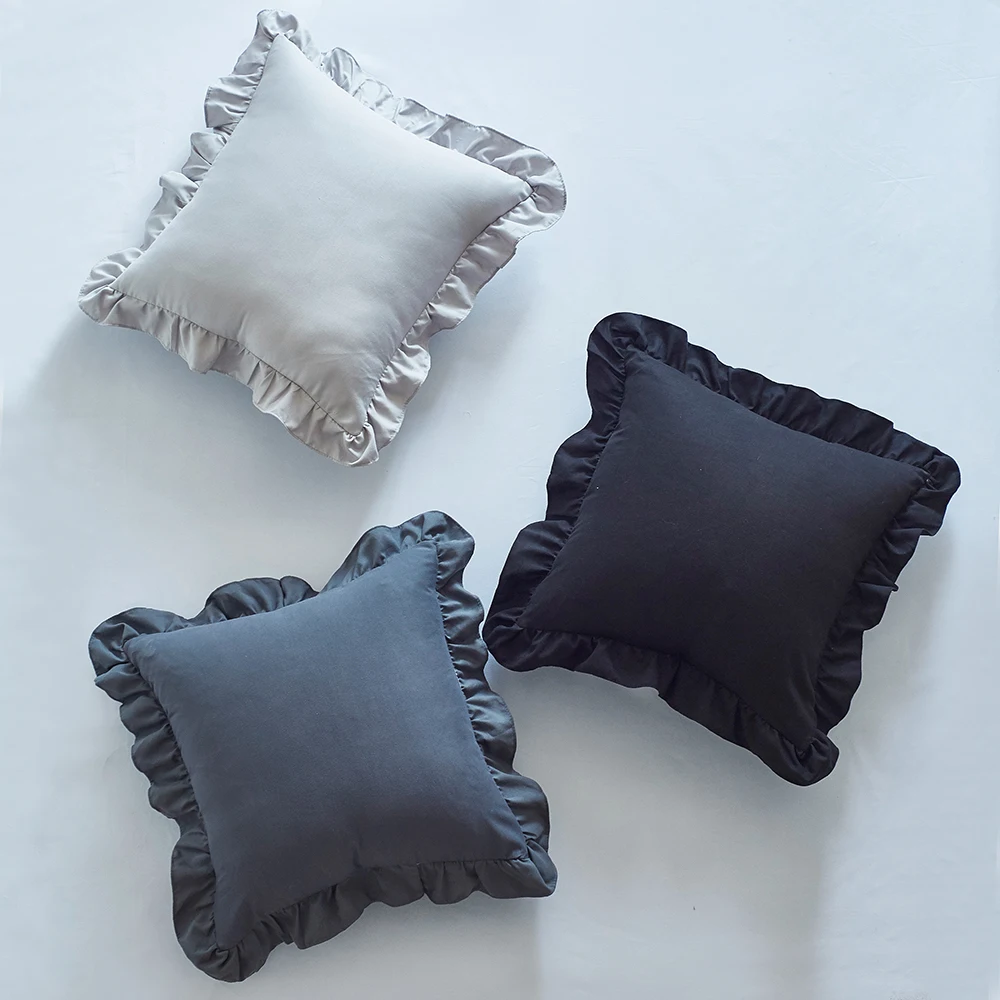 Однотонный чехол для подушки с юбкой из полиэстера/хлопка квадратное постельное