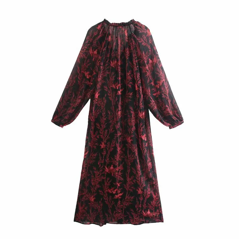 

2021 Spring Summer Ladies Floral Long Dress Women Elegant Print Flared Design One Piece Oversized Dresses For Female