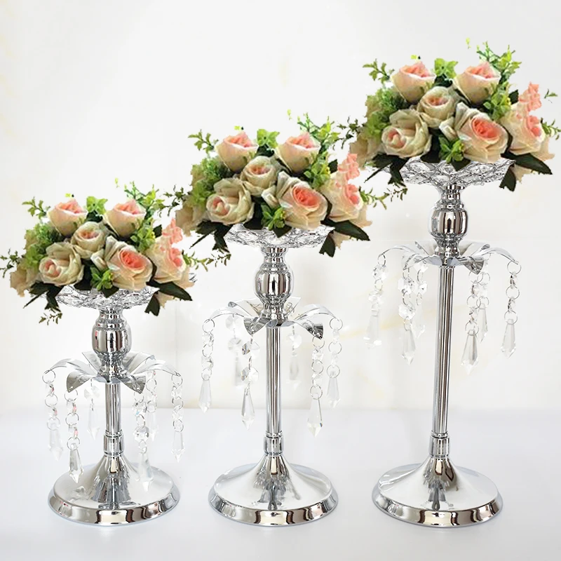 

PEANDIM Silver Crystal Candle Holder Wedding Candlestick Christmas Party Table Centerpieces Candelabra Flower Vase Home Decor