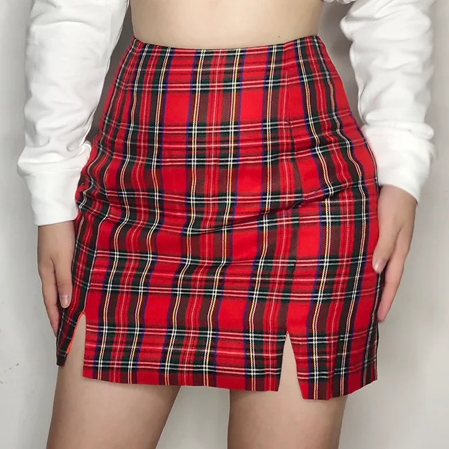 Новинка 2020 Женская разноцветная клетчатая юбка с двумя маленькими передними