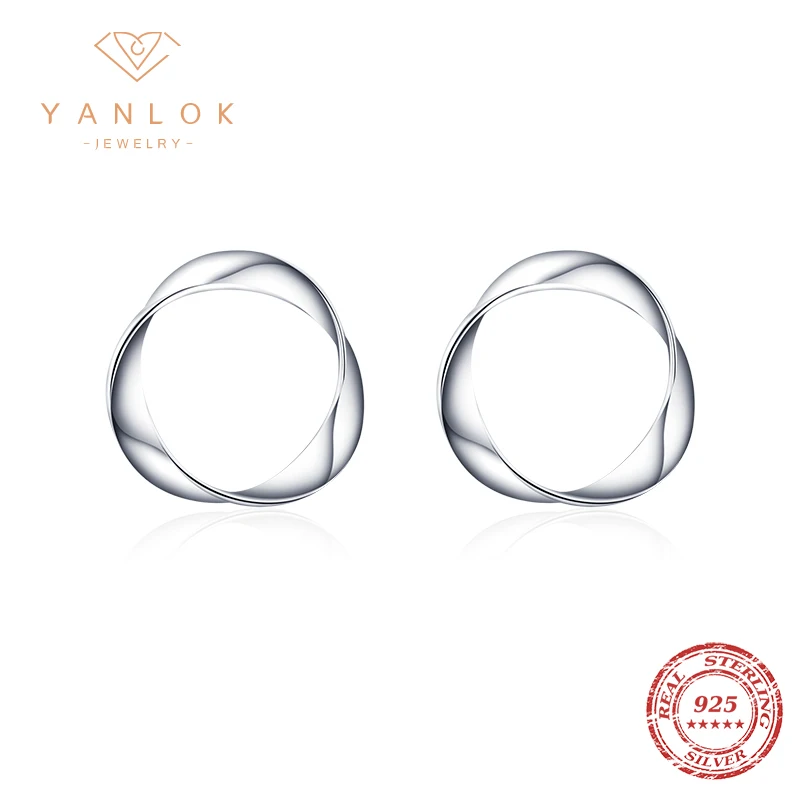 

YANLOK Geometric Wave Line Studs Earring Pure 925 Sterling silver Simple Desige Ear Pins Gift For Gril Women Party Jewelry