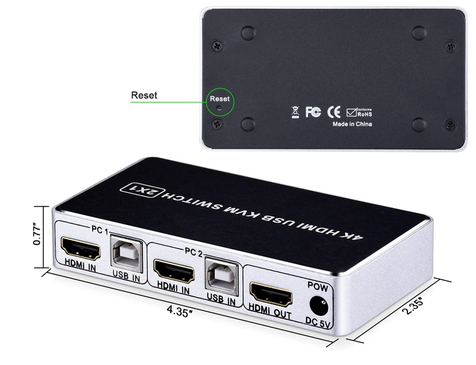 Переключатель Navceker с 2 портами HDMI KVM переключатель 4K USB поддержкой порта 0