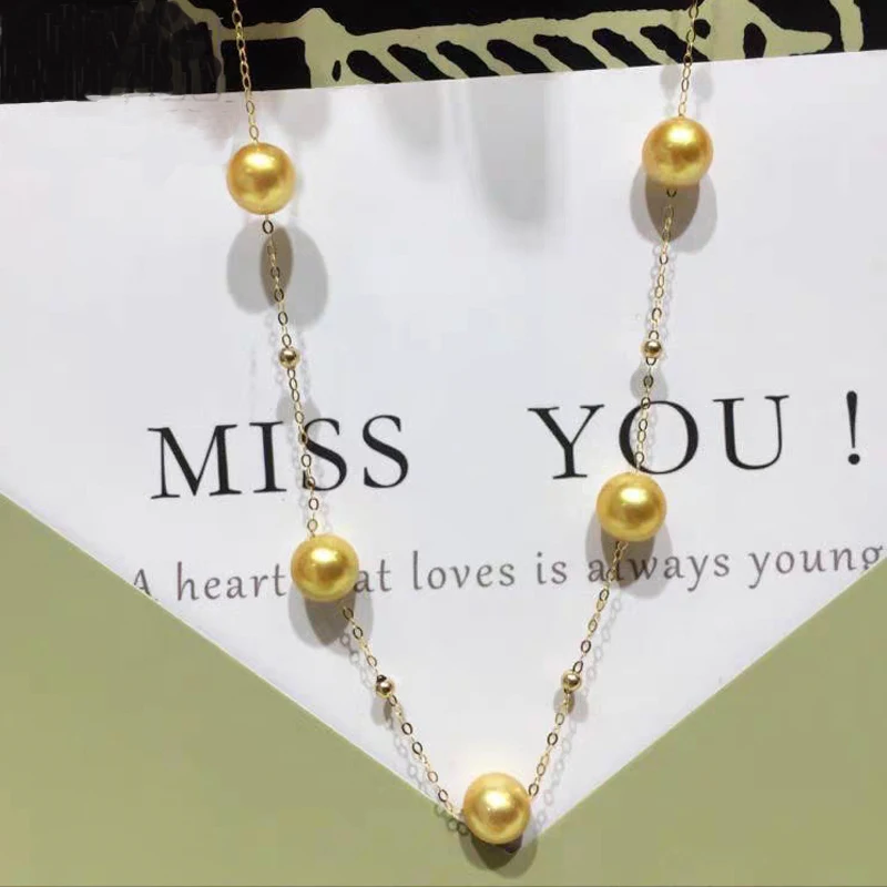 

NYMPH 18K Gold Jewelry Natural Akoya Sea Pearls Necklace Pure AU750 Chain Gold Round Ball For Women Wedding Fine Gift X501