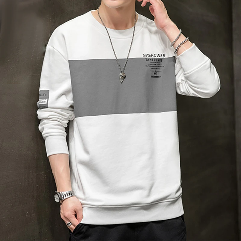 

Свитшот мужской с круглым вырезом, однотонный пуловер с длинным рукавом, белая толстовка, уличная одежда, осень 2021