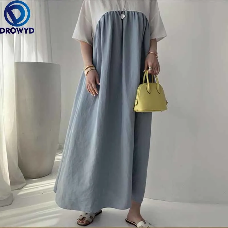 

Женское винтажное платье в стиле пэчворк, повседневные праздничные платья с круглым вырезом и высокой талией, Длинные свободные платья с ко...