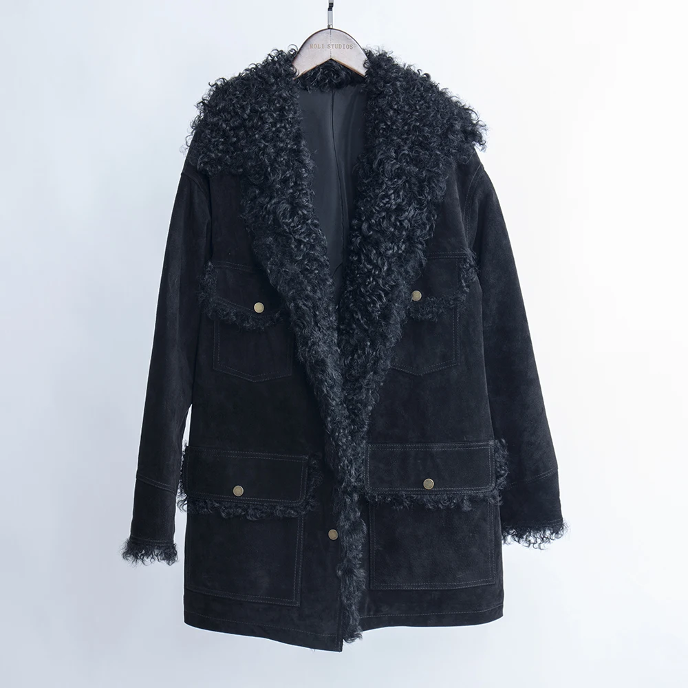 Женская зимняя одежда куртка из натуральной кожи 2019 оверсайз толстый помпон