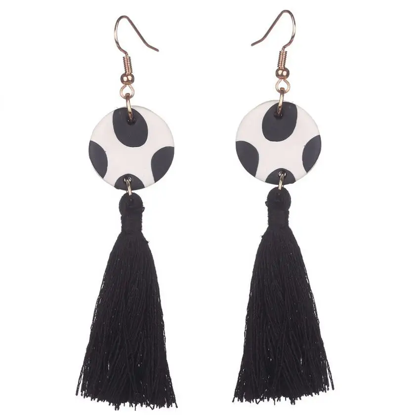 

New Arrival Cow Pattern Polymer Clay Earrings Women Bohemia Handmade Long Knotted Thready Tassel Earrings For Festival Gifts