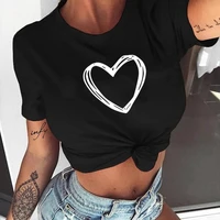 2021 new women t shirt summer fashion o neck short sleeve tee shirt casual heart love printed t shirt tops graphic tumblr shirts