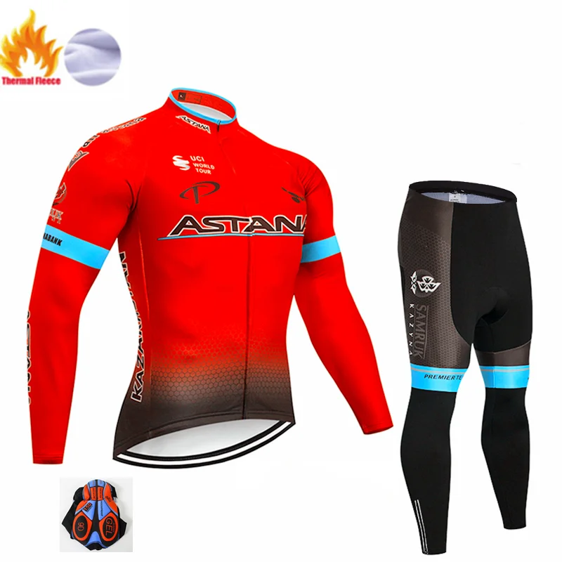 Астана Maillot Ropa Ciclismo Invierno зимняя велосипедная Джерси термальная флисовая одежда с длинным рукавом велосипедная одежда - Цвет: Winter suit