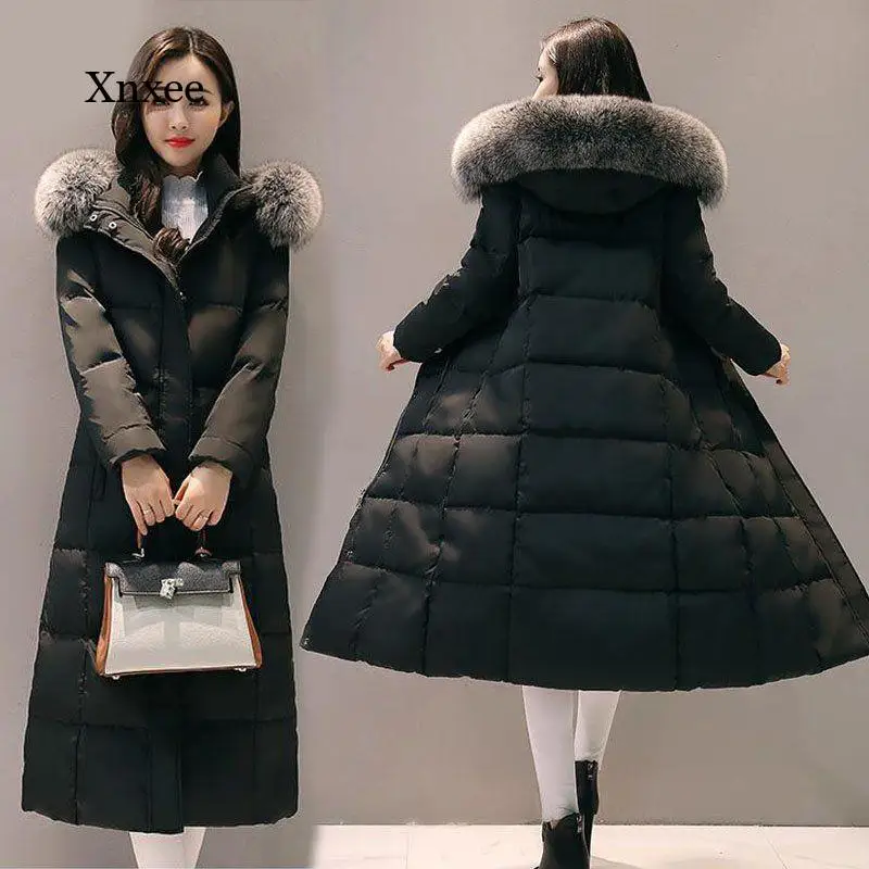 

Fur Hoodie Long Padded Women Winter Bubble Coats Down Clothes Solid Color Black Jacket Puffer Warm Thick Winter Parkas Tops