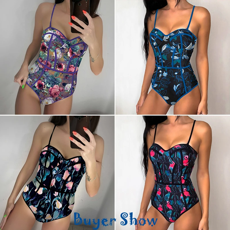 

2021 New Sexy One Piece Swimsuit Women Swimwear Cut Out Bathing Suit Summer Push Up Monokini Print Swim Suit Beach Wear Female