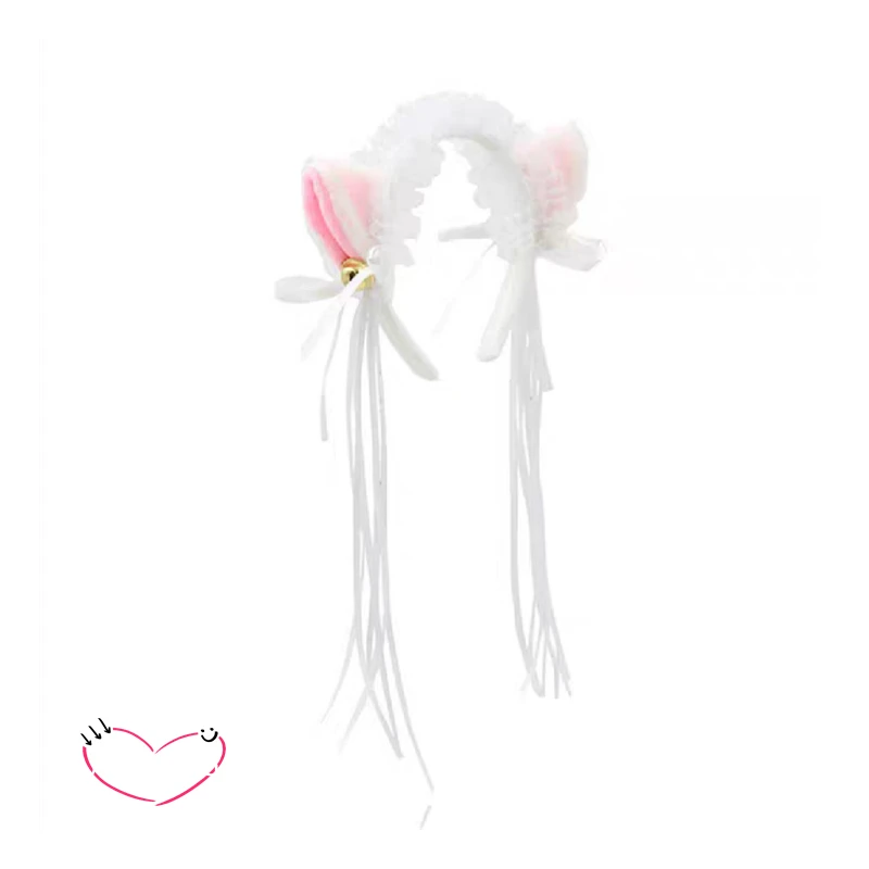 Женская Кружевная повязка на голову с оборками и плюшевыми кошачьими ушками