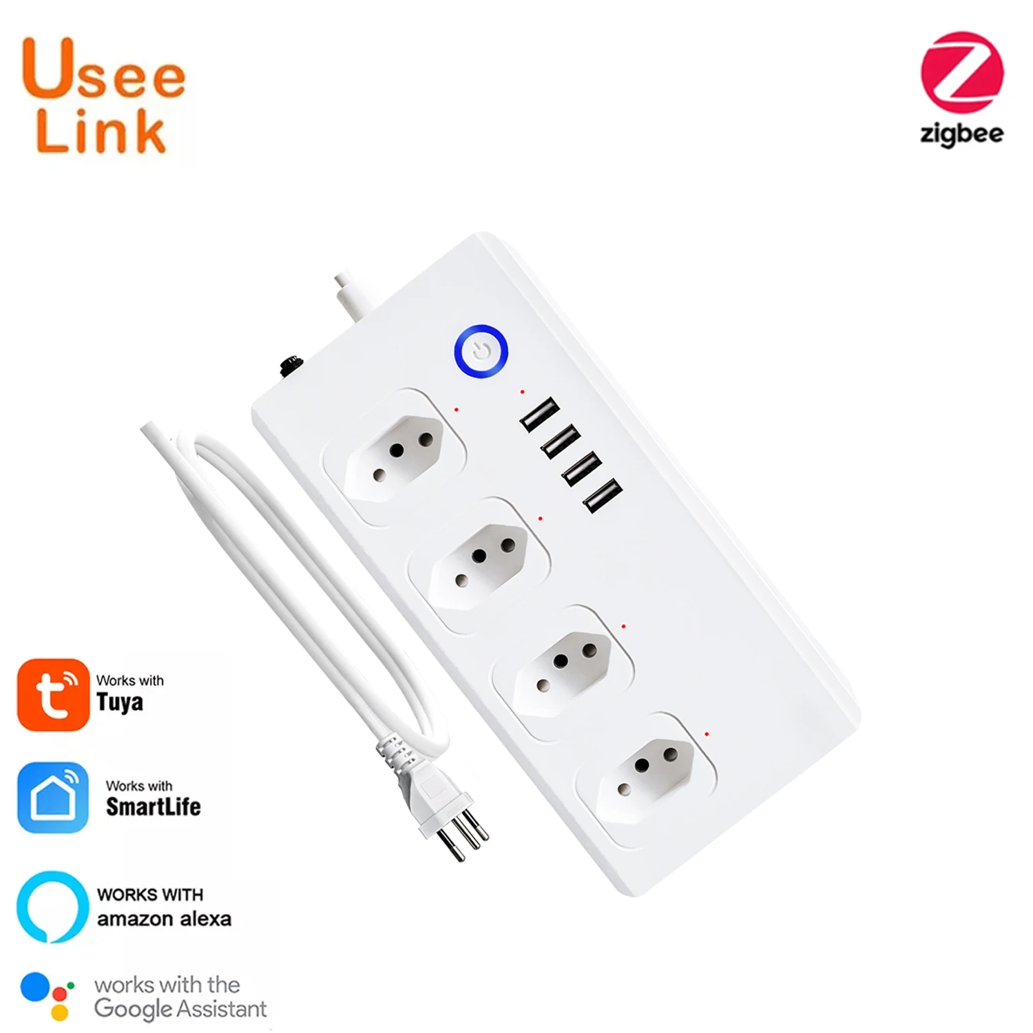 

UseeLink Brazil Zigbee Smart Power Strip with 4 Outlets 4 USB Ports Smart Home App Control Work With Alexa,Google Home By Tuya