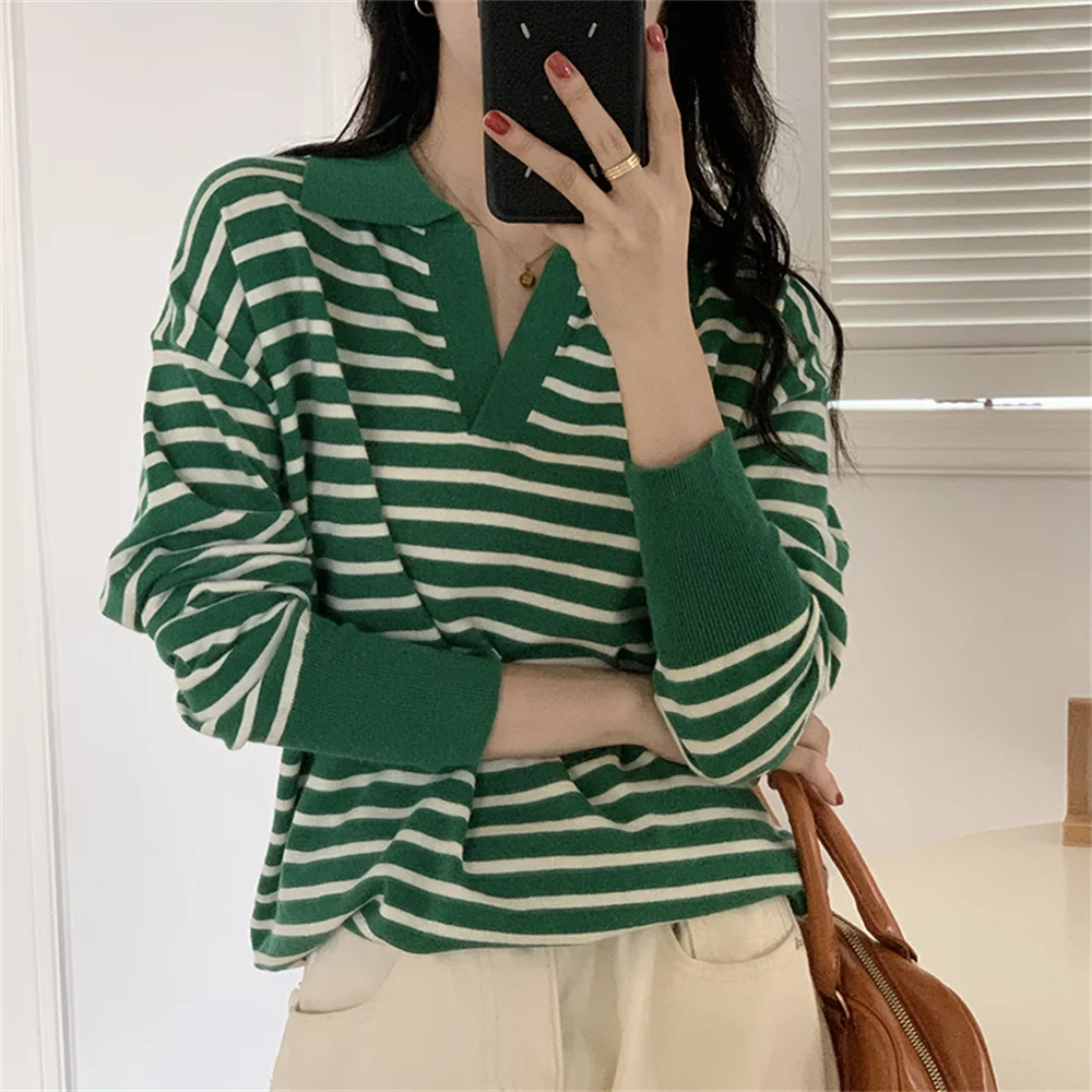 

Alien Kitty New Striped Knitwear Pullovers Sweaters 2021 OL Women Chic Patchwork Fashion Hot Elegant Casual Jumpers Autumn Tops