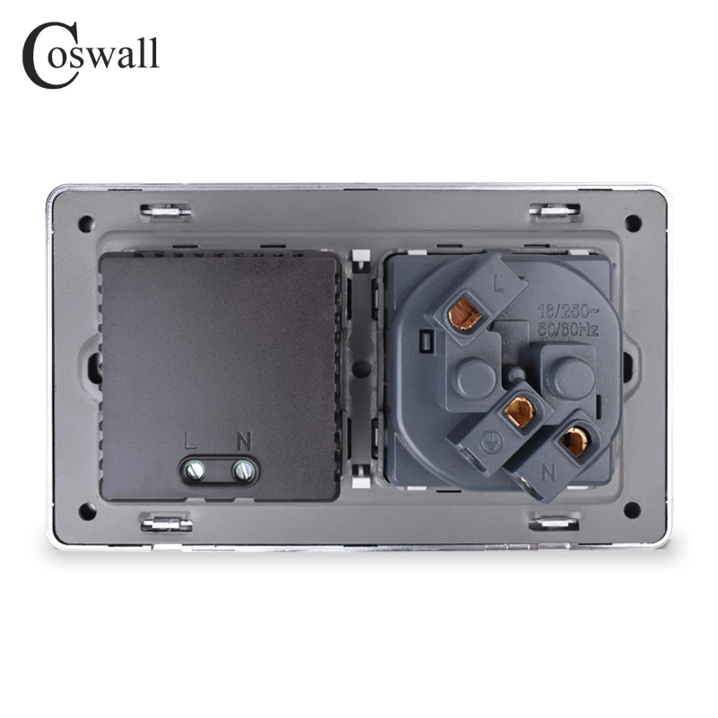 COSWALL настенная розетка, французский стандарт, розетка с двумя USB, умный индукционный порт зарядки, 5 В, 2.1A выход, панель из нержавеющей стали