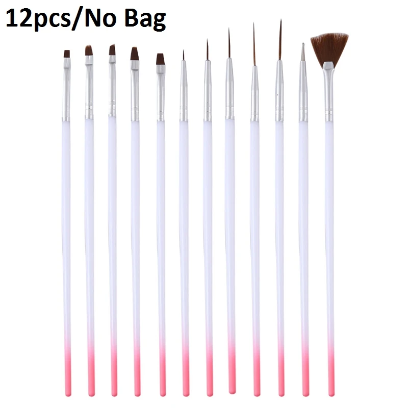 12pcs set no bag 12/15/20 штук кисти для ногтей комплект для рисования ружье гвоздя набора пунктирный рисунок щетки для полировки с сумкой для хранения инструмент для украшения ногтей - Цвет: 12pcs set no bag