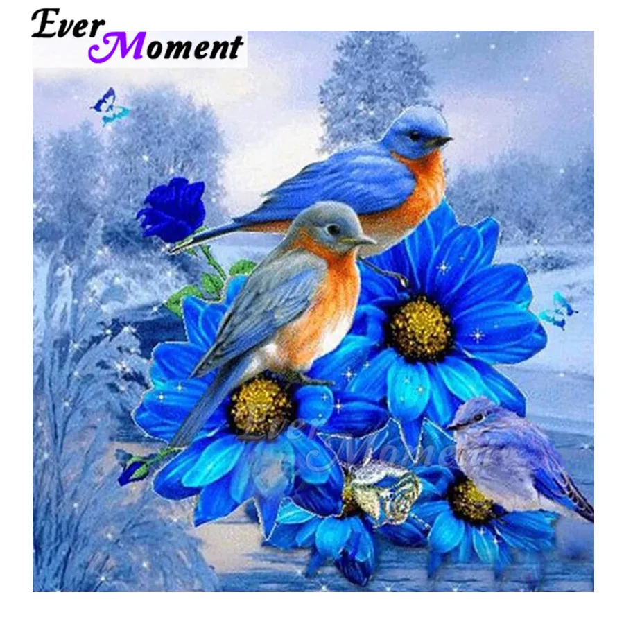 Когда нибудь момент алмазов картина ручной работы с голубыми цветами птица
