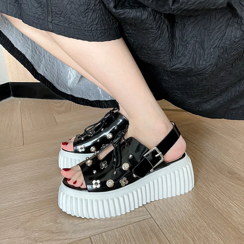 

FEDONAS Buckles Punk Women's Sandals Platform Genuine Leather Lace Up Women Flat Shoes Summer Newest Party Basic Shoes Woman