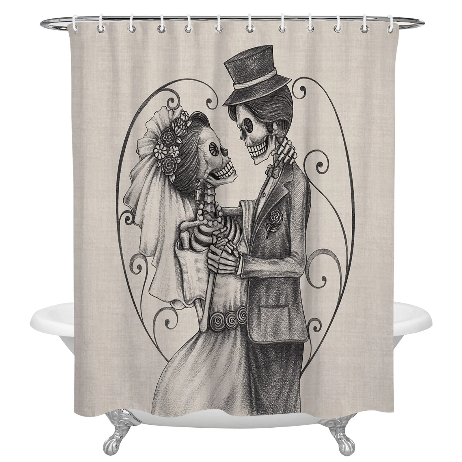 

Halloween Skull Waterproof Shower Curtains Retro Bathroom Decor Curtain Bath Home Decor