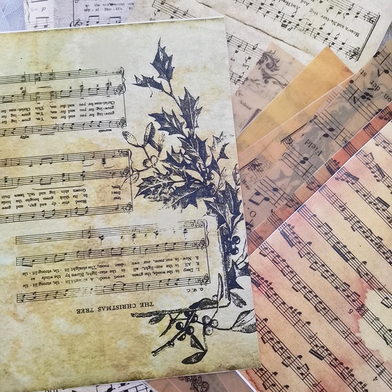 16pcs Vintage English Music Sheet Vellum Paper Pattern Pack for Scrapbooking Happy Planner Card Making Junk Journal Project
