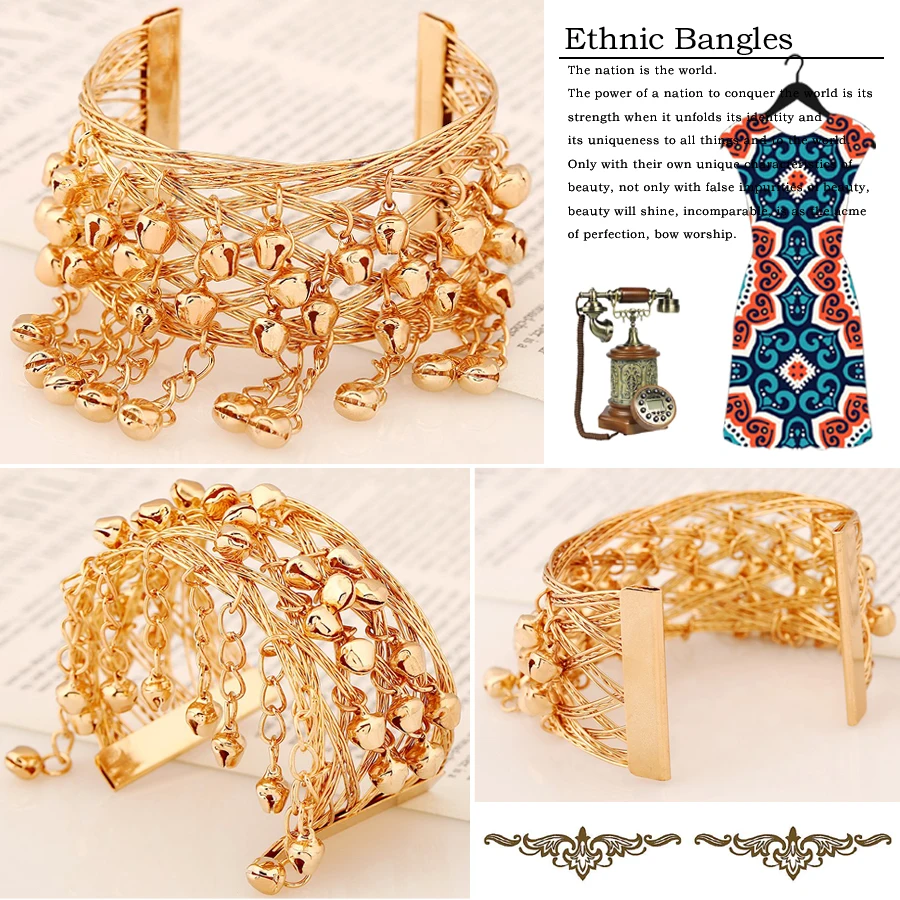 Женский браслет на запястье в этническом стиле с колокольчиками и
