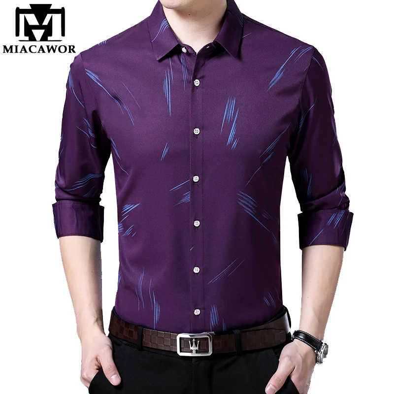 Рубашка мужская приталенная с длинным рукавом и винтажным принтом на весну