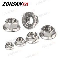 zonsanta hexagon flange nut 304 stainless steel hexagon m3 m4 m5 m6 m8 m10 m12 m16 m20 din6923 pinking slip locking lock nuts