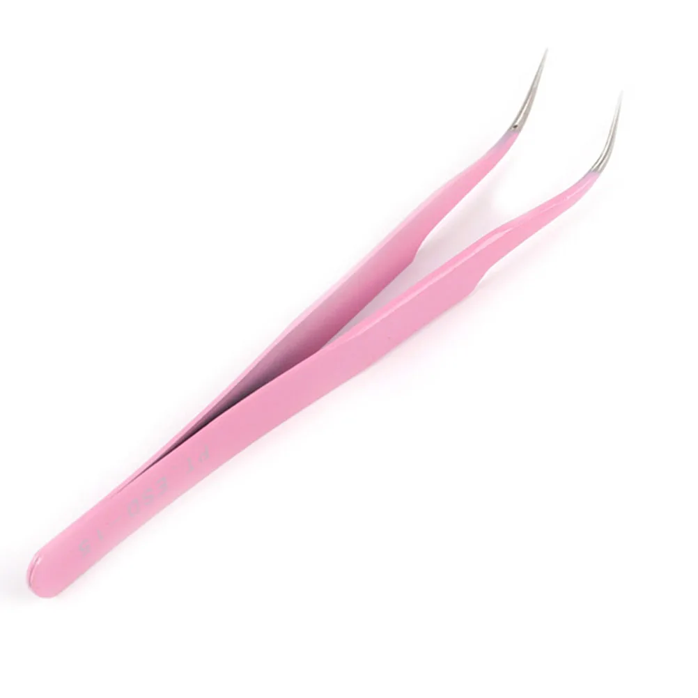 2PCS Pink Straight &amp Curved Nail Art Nippers Tweezer For Eyelash Extensions |