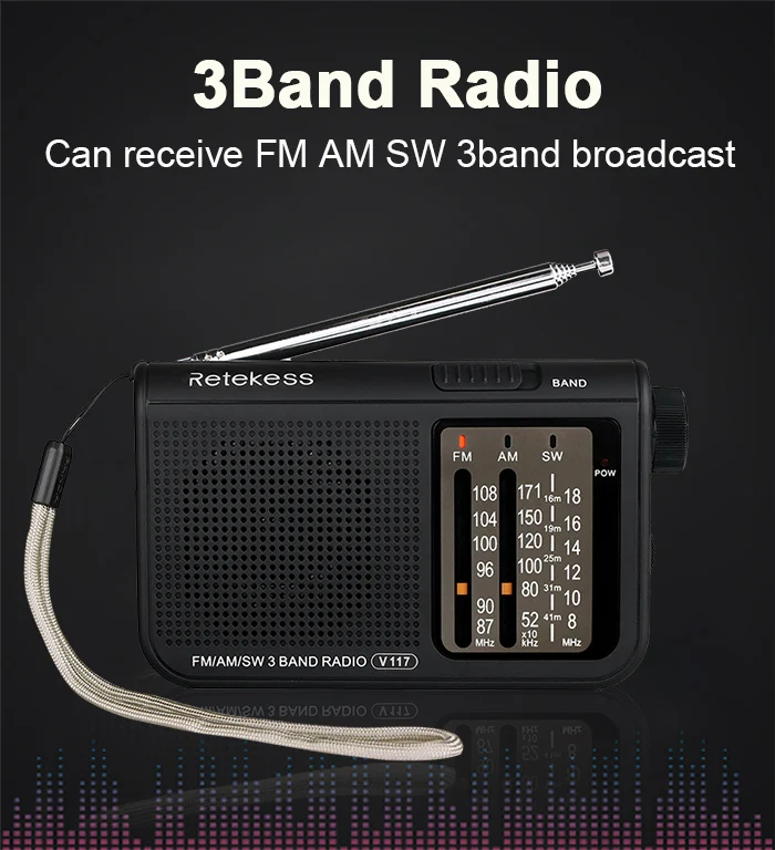 RETEKESS V117 радио портативный AM FM Небольшой Аварийный транзистор радио приемник коротковолновой батареи питание тюнер приемник для старшего