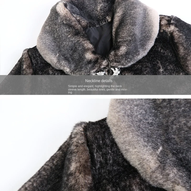 women's fashion loose temperament commuter long round neck whole mink  pocket coat winter new style Wide-waisted