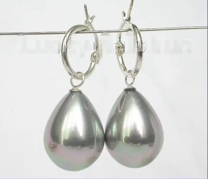 Free Shipping &gt&gt&gt&gt Dangle 15*12mm drip peacock Gray sea shell pearls earring 925 silver Loop j8504 | Earrings