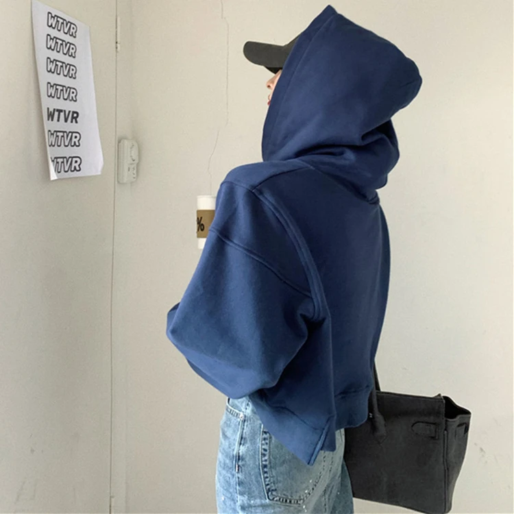 

New 2021 Autumn Winter For Women Hooded Sweatshirts Short Pullovers Oversized Pockets Korean Lady Tops