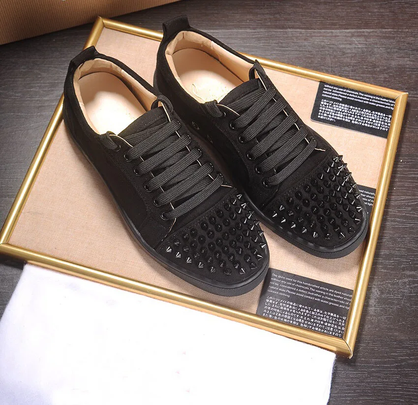 Black Lace up Rivets Top quality Fashion Red bottom Shoes For Women Men Spike Sneakers Real Leather Loafers Footwear 8063220 | Обувь