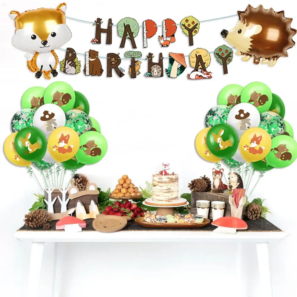 

HUIRAN Woodland Tableware Animals Jungle Theme Party Safari Birthday Party Decor Kids Boy Animal Forest Bithday Party Supplies