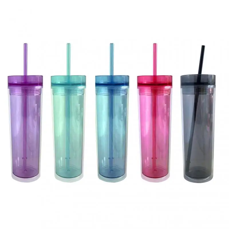 

473ml Double Layer Plastic Water Cup Transparent Creative Straw Cup Plastic Tumbler With Straw Portable Coffee Mug Dropshipping
