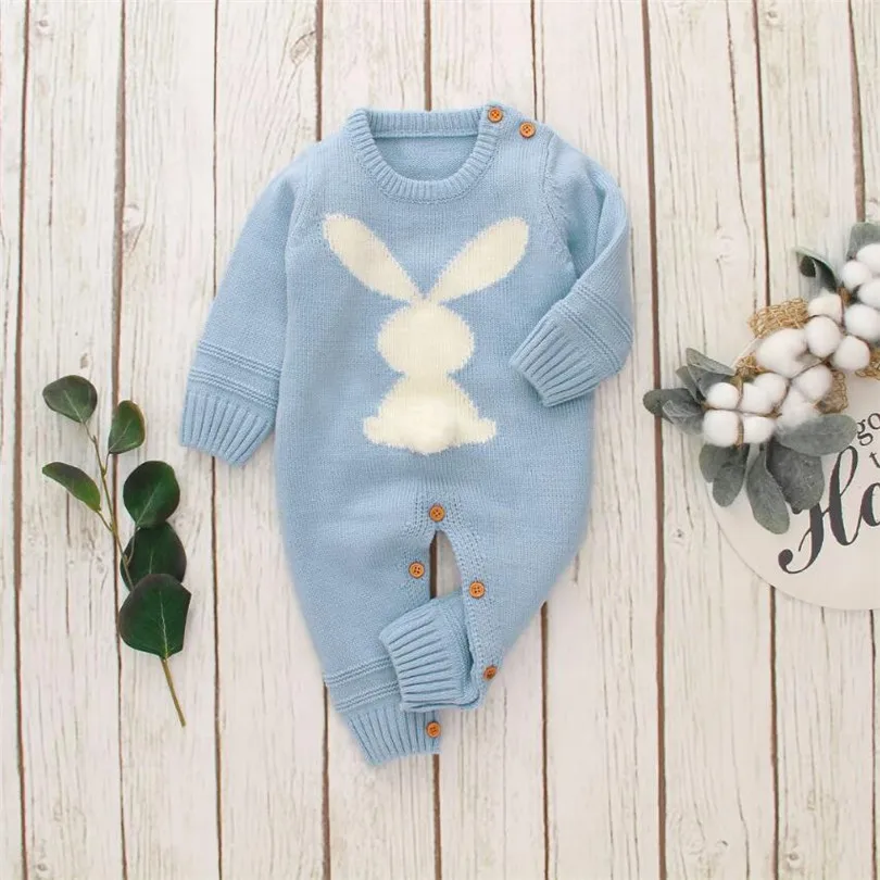 Knitted Baby Romper Girl Autumn Winter Newborn Baby Clothes Rabbit Animal Cotton Baby Boy Romper Infant Baby Jumpsuit For Boy