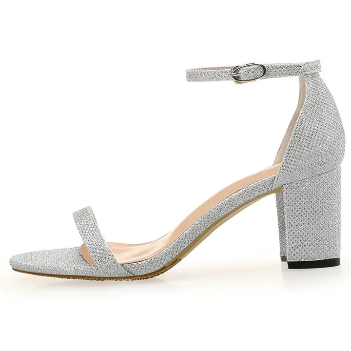Silver Sequined Летние туфли; женские босоножки; босоножки на среднем каблуке 5 см с ремешком на щиколотке; женские Вечерние туфли на тонком каблуке-столбике; черные босоножки; модель года; Fletiter - Цвет: Silver Sequined