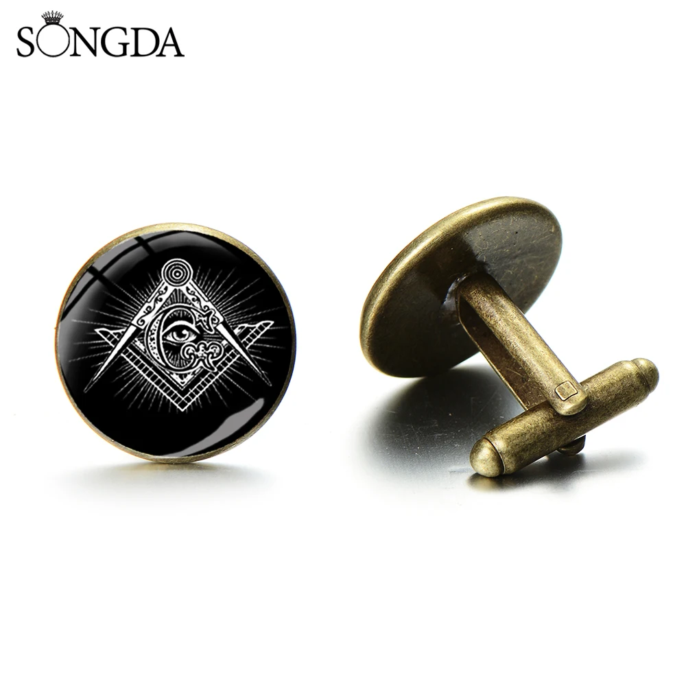 Классические мужские запонки для деловых встреч белый масонский знак квадратный