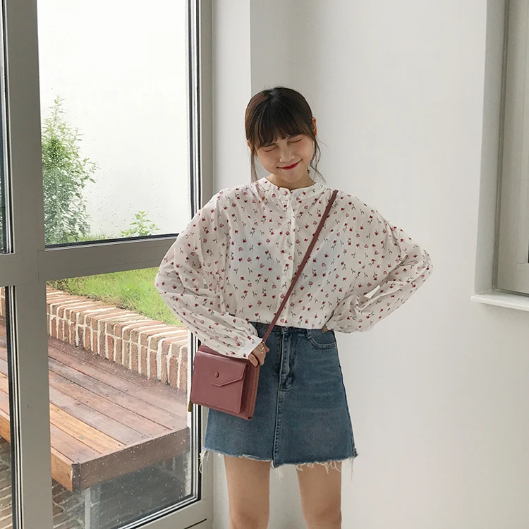 2 цвета осень 2019 корейский стиль милый цветочный принт рубашка с длинными