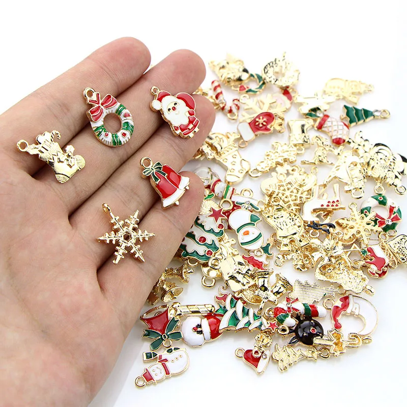 

100 шт./компл. смешанные металлические эмалированные подвески, Рождественские Подвески, браслет, серьги, изготовление ювелирных изделий, укр...