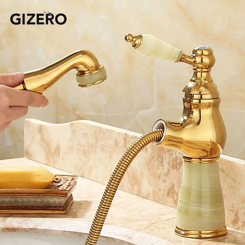 Смеситель для раковины с золотым полированным мраморным камнем гибкий смеситель