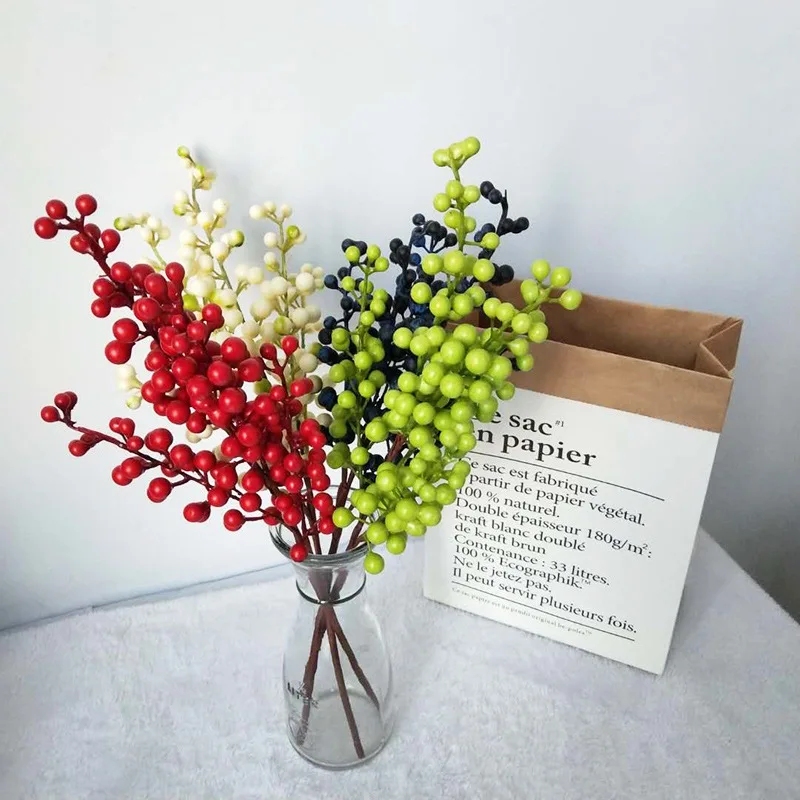 

7 Pcs Artificial Berries Fortune Red Bean Branch Flower Home Decoration Fake Flower for Wedding Party Garden Decoration