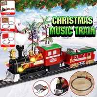 christmas electric train toys long rail track set with light sound classic steam train toys diy stitching railway train model