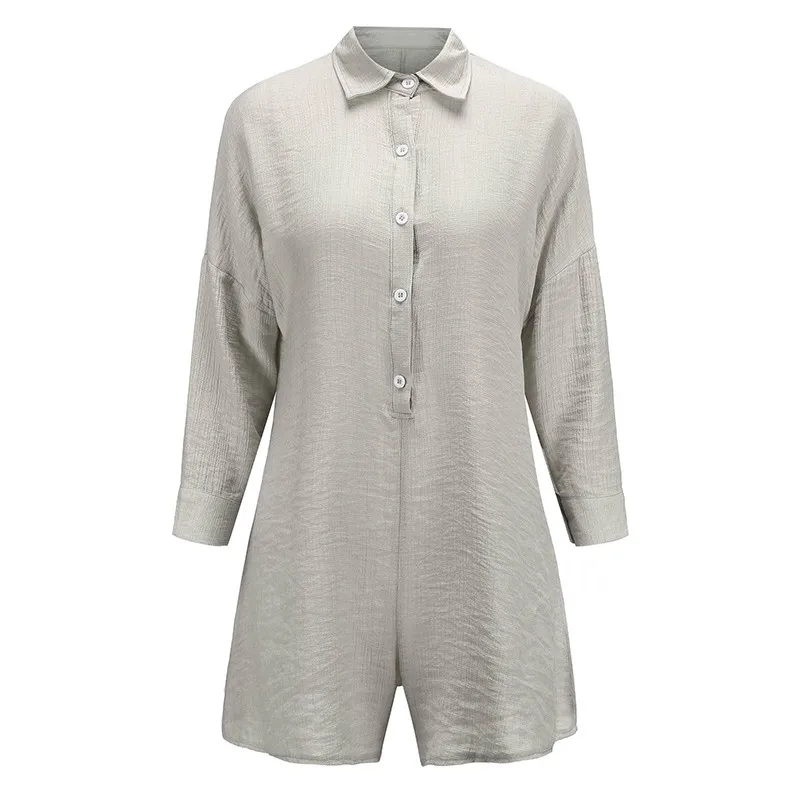 

Aproms Gray Casual Loose Playsuit Women 2020 Autumn Streetwear Chic Long Sleeves Shirt Rompers Jumpsuit for Women Clothing