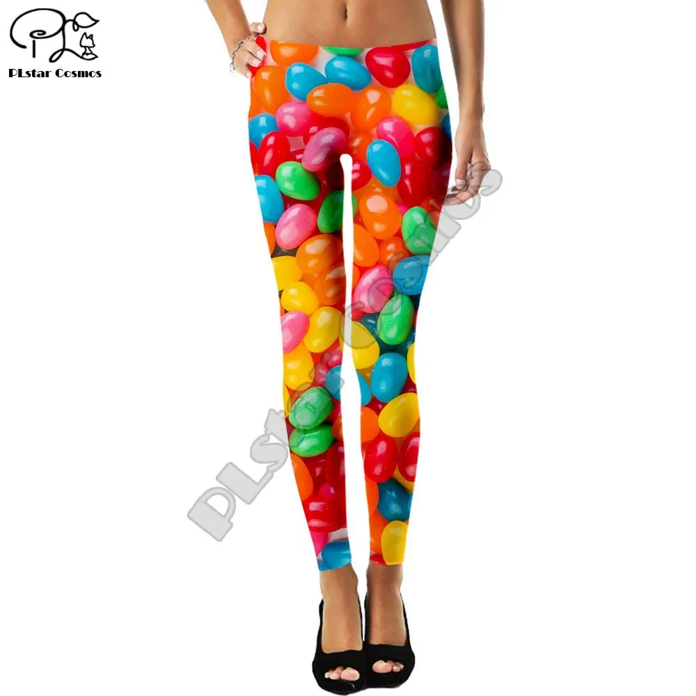 Красочные Леггинсы образец Женская пищевой конфеты фруктового шить леггинсы с цифровой печатью брюки