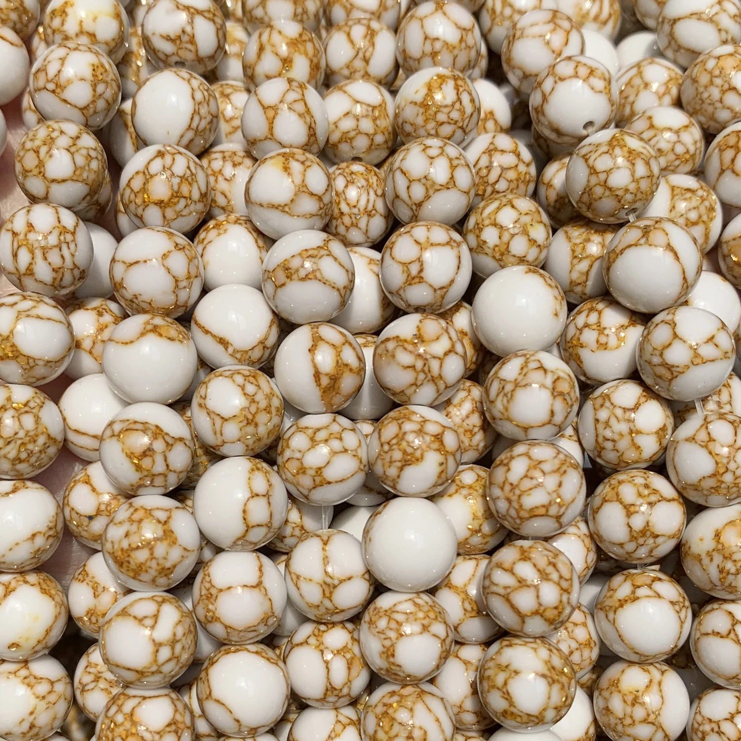 

White Howlite Gold Line Turquoises Stone Round Loose Beads For Jewelry Making DIY Bracelet Accessories 4 6 8 10 12mm 15"Strand